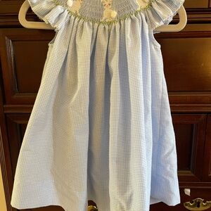 Blue Gingham Bunny Smocked Dress